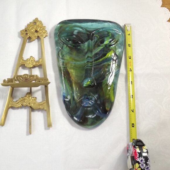 Vintage Art Glass Face Jaramillo Brothers Skydreamer Style Art with Brass Stand - Picture 6 of 10